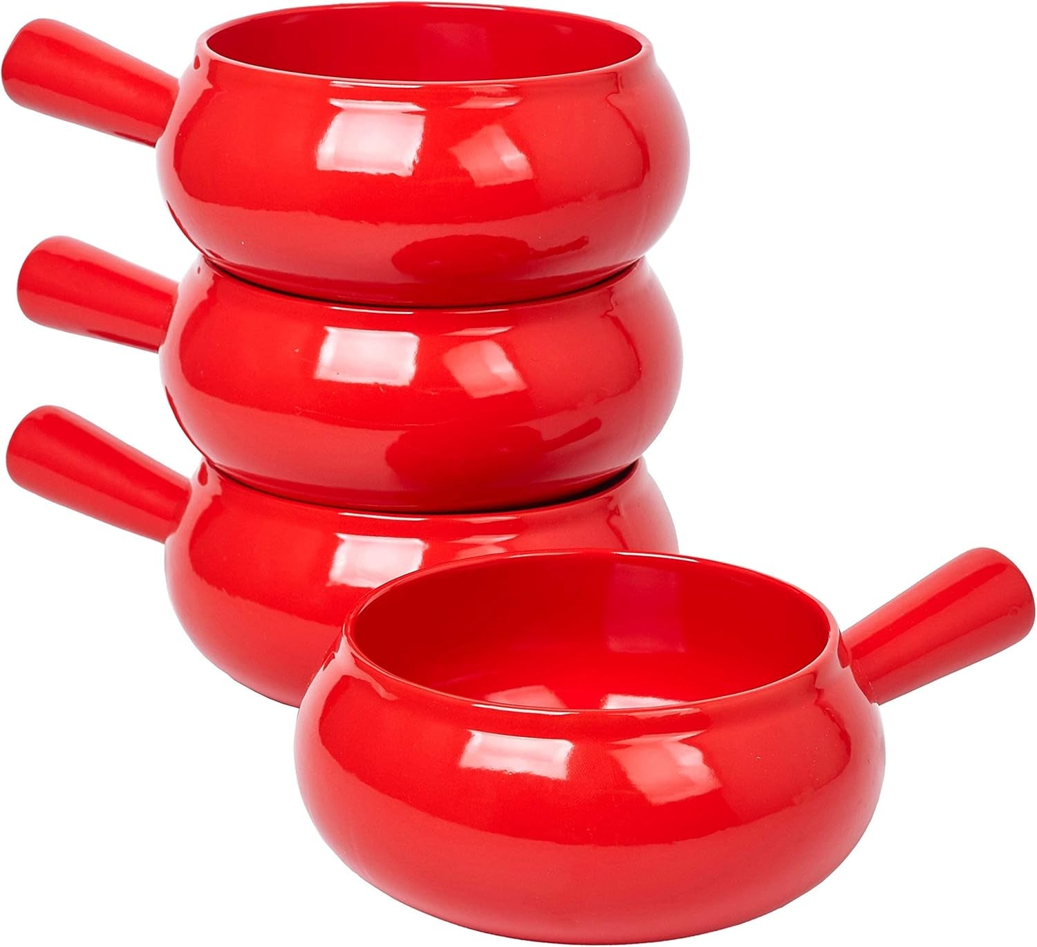17 Oz round Soup Bowl with Handle Set of 4, 17 Ounce Small French Onion Soup Crocks in Red Color for Kitchen or Dinner Table Decoration