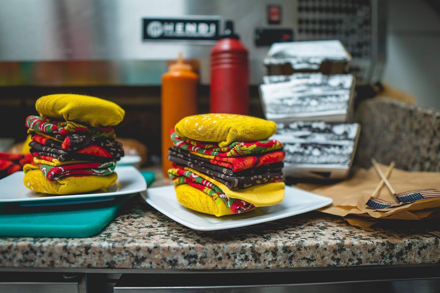 - Men Women Funny Burger Socks Box - 2 Pairs