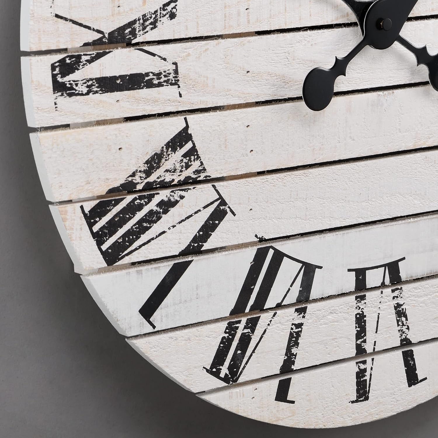 & Co. White Farmhouse Shiplap Wall Clock, Large Vintage Decor for Living Room, Home Office, Round, Wood, Boho, 18 Inches